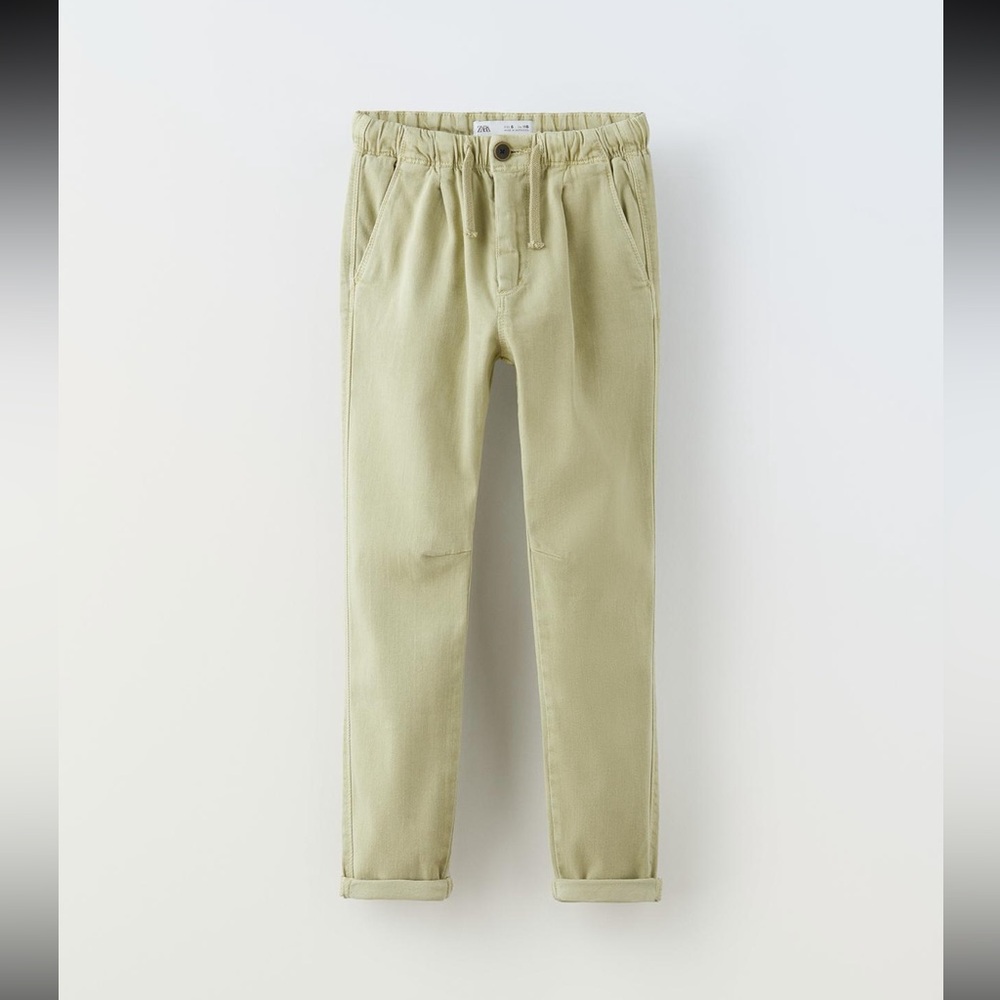 Zara kids, green, stretch pleated pants, size 6 years